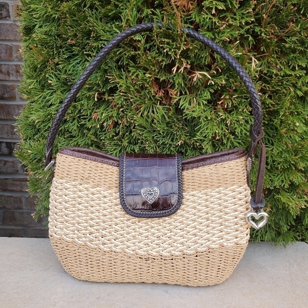 Brighton Heart Straw and Leather Handbag